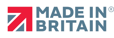 Logo der Marke "Made in Britain" mit einem roten Pfeil und dem Schriftzug in Grau.